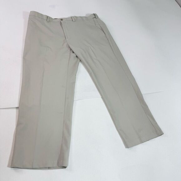 Haggar Pants Mens 44 x 30 Tan Mid Rise Classic Fit Trousers Cool 18 Pro Golf - Picture 1 of 8